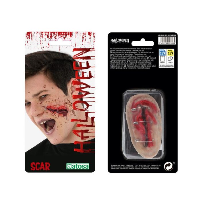 Cicatriz de Látex para Disfraz 24x10 cm con Grapas y Efecto Sangre | Herida Abierta Realista para Terror 1