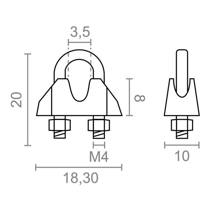 Sujetacable din-741 sjt01, acero galvanizado, m4, 1/8". 2 unidades 4