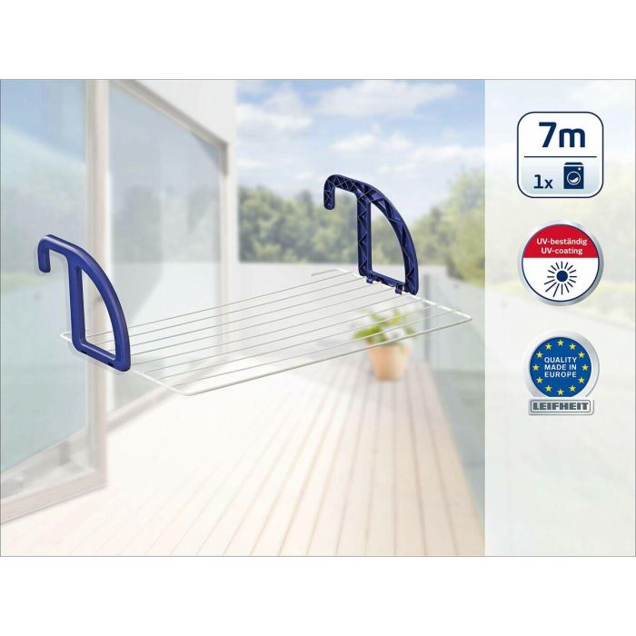 Leifheit 83056 Secador Colgante Regulable 7m para Balcón, Radiador, Ventana | Plegable Inoxidable UV CLASSIC 70 Blanco y Azul 2