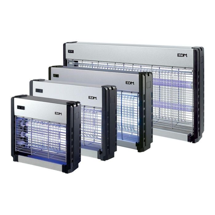 EDM Mata insectos profesional eléctrico con luz actínica, 2 x 15W, cobertura 100 m², color cromo/negro, 48 x 9 x 30 cm