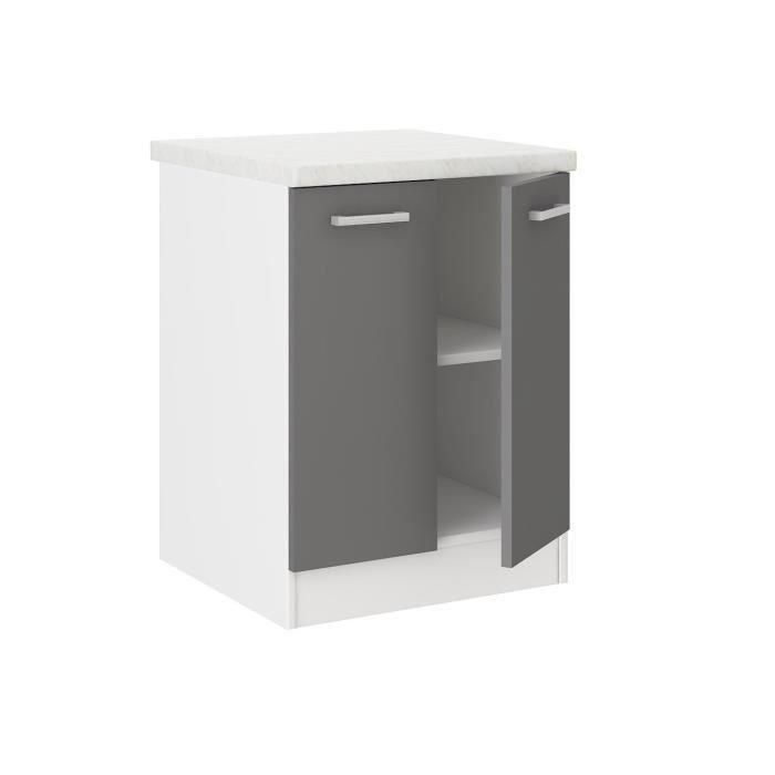 Ultra Gabinete de Cocina Base con Encimera Incluida, Gris, L 60 cm, 2 Puertas, 1 Estante, Melamina, Fabricación Europea 1