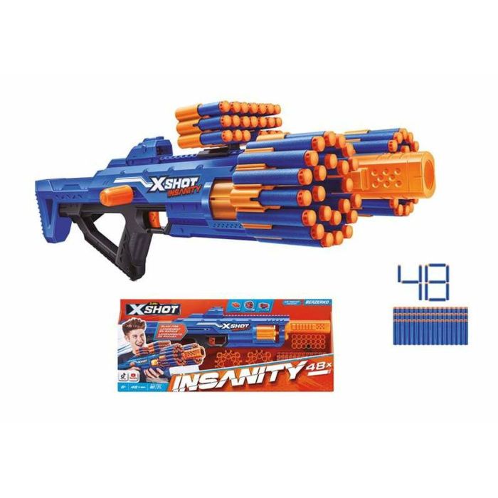 Rapid Fire Blaster - ZURU - XSHOT Insanity Berzerko - Blaster de cañón giratorio con 8 dardos y disparo rápido hasta 27 metros