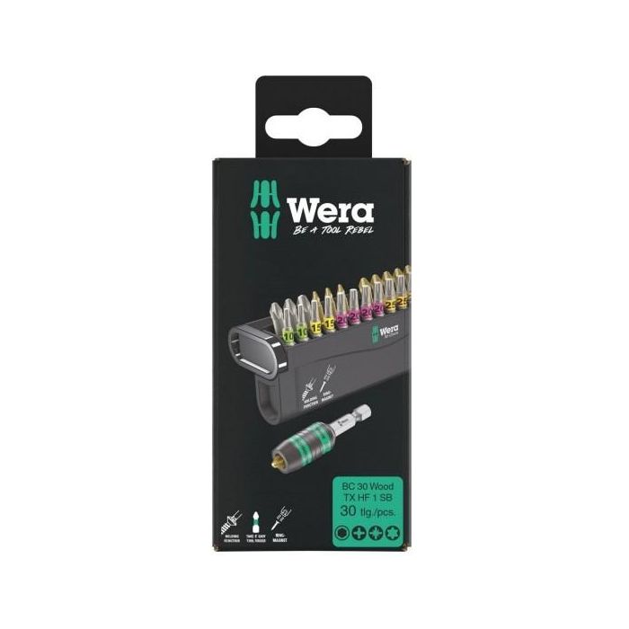 Wera 05057437001 Bit-Check 30 Wood TORX HF 1 SB - Juego de 29 puntas para tornillos Phillips, Pozidriv, Torx Plus 1/4"
