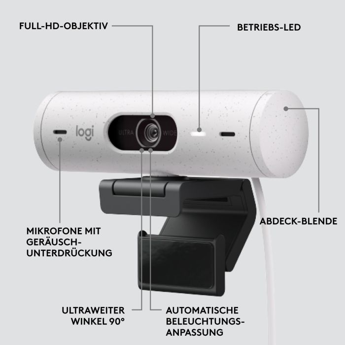 Logitech Webcam Brio 500 1080p 4MP, Autofocus, Rightlight 4 HDR, dFoV 90°, Micrófono Estéreo, Tapa Privacidad, USB-C, Blanco Crudo 4 Logitech Webcam Brio 500 1080p 4MP, Autofocus, Rightlight 4 HDR, dFoV 90°, Micrófono Estéreo, Tapa Privacidad, USB-C, Blanco Crudo 4