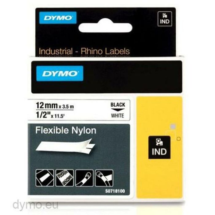 Cinta Laminada para Rotuladoras Rhino Dymo ID1-12 12 x 3,5 mm Negro Blanco Autoadhesivas (5 Unidades) 1