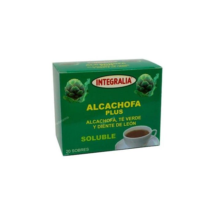 INTEGRALIA Alcachofa Plus Soluble con Té Verde y Diente de León, Complemento Alimenticio para Función Hepática y Control de Peso, 20 Sobres
