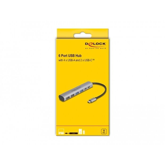 DELOCK 6 Port USB Hub mit 4 x USB Typ-A Buchse und 2 x USB Type-C Buchse 2