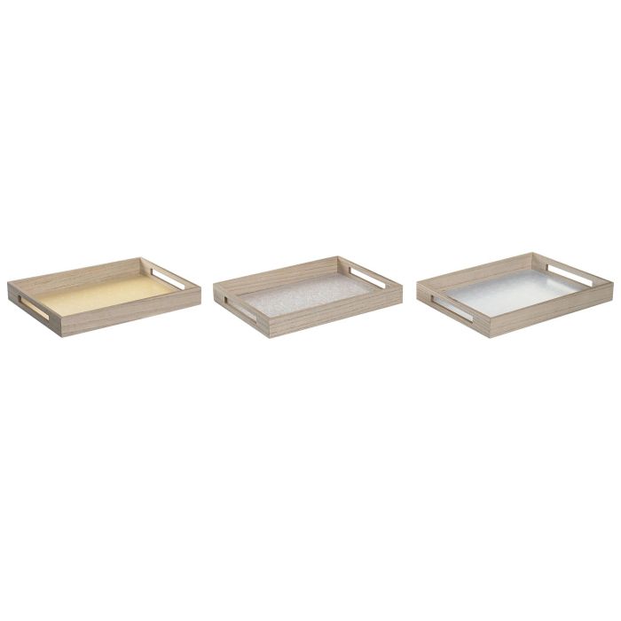 DKD Home Decor Bandeja Decorativa Estilo Shabby de MDF, Pack 3 Unidades en Colores Surtidos Rosa, Azul y Amarillo 40x30x5 cm 2