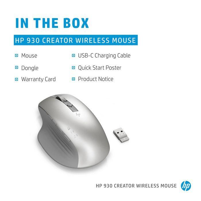 HP 930 Creator Wireless Mouse con Botones Programables, Diseño Ergonómico, Batería 12 Semanas, Multidispositivo y Sensor Cristal 2