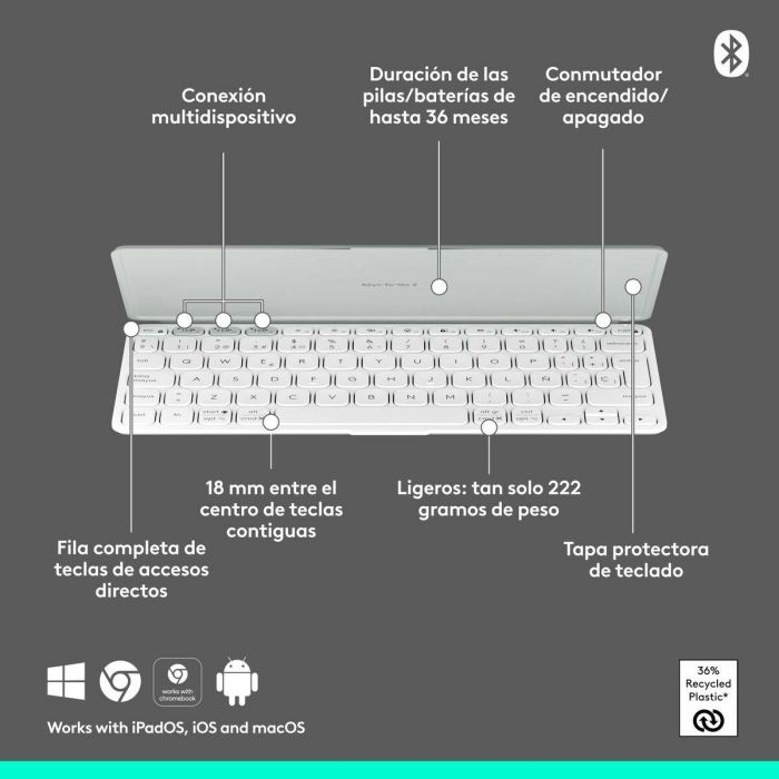 Teclado Logitech 920-012974 Blanco Gris QWERTY 12