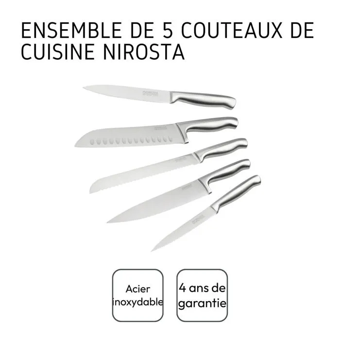 Nirosta Juego de 5 Cuchillos de Cocina Profesionales FAC3176239998085 Acero Inoxidable 24 a 33.5 cm 3