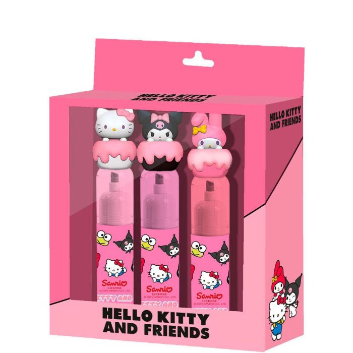 Hello Kitty Pack de 3 Resaltadores Rosas Mix Oficiales - Presentados en Caja de Regalo de Cartón - Material PP/ABS Plástico