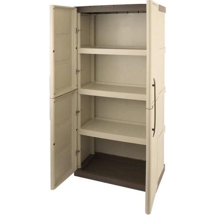 Tood Armario alto de resina con 3 estantes 70x39x165 cm, carga 20 kg por estante, color gris pardo/crudo