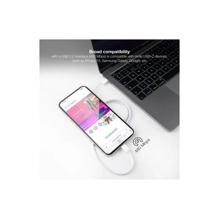 NANO CABLE Cable USB-C 2.0 3A 2m Blanco - USB-C Macho a USB-C Macho, Carga Rápida 60W, Part Number 10.01.6002-CO 4