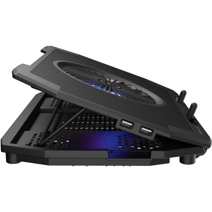 GENESIS Oxid 850 Almohadilla Refrigeradora para Portátil 17.3" con 5 Ventiladores, Iluminación RGB, Ajuste de Altura y 2 Puertos USB Negro 1
