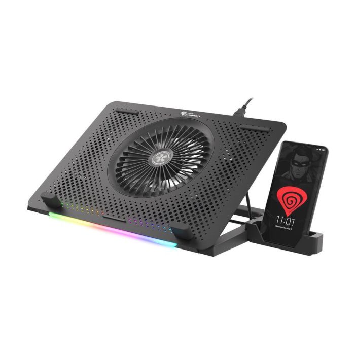 GENESIS Oxid 450 Base Refrigeradora para Portátil 15.6" con 5 Ventiladores, Iluminación RGB, USB Hub y Panel de Aluminio, Negro 7 GENESIS Oxid 450 Base Refrigeradora para Portátil 15.6" con 5 Ventiladores, Iluminación RGB, USB Hub y Panel de Aluminio, Negro 7