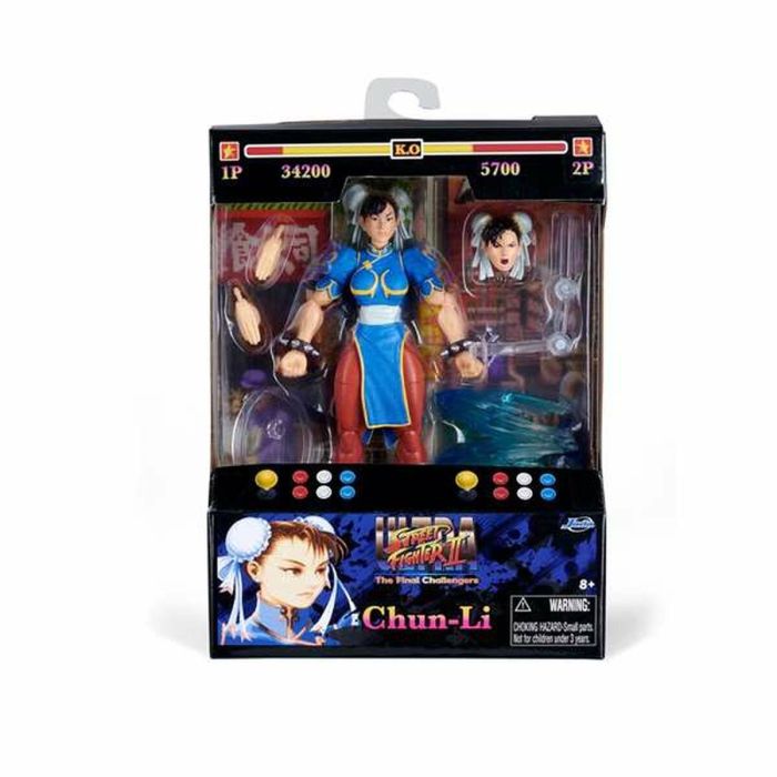 JADA TOYS Figura Chun-Li Street Fighter II 15cm con Manos y Cabeza Intercambiables, Accesorios y 20 Puntos Articulados 9