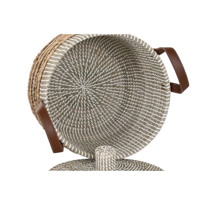 DKD Home Decor Cesta Boho Hecha a Mano, de Seagrass y Cuero, Colores Natural y Marrón, 45x51x45 cm, Set de 2 1 DKD Home Decor Cesta Boho Hecha a Mano, de Seagrass y Cuero, Colores Natural y Marrón, 45x51x45 cm, Set de 2 1
