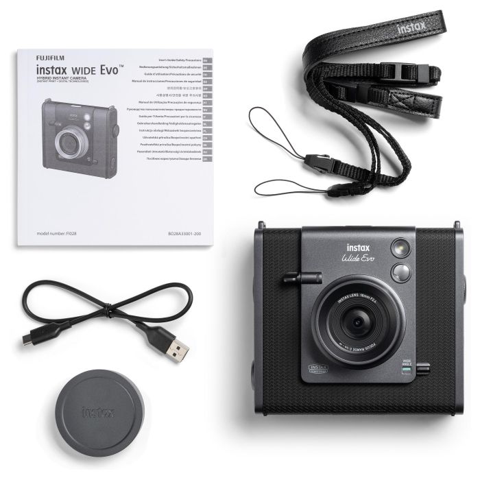 Fujifilm Instax Wide Evo Cámara Instantánea Digital - Negro, Sensor CMOS, Bluetooth 5.1, USB-C, Batería de Ión de Litio 15