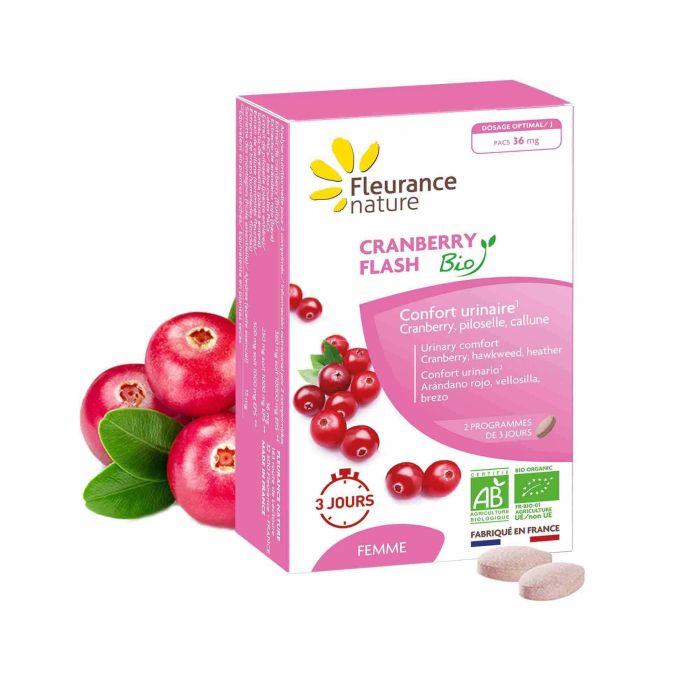 Fleurance Nature Cranberry Flash Bio 14 Comprimidos para Molestias Urinarias con Arándano, Pilosela y Calluna