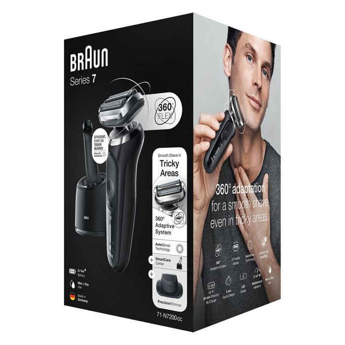 Braun Series 7 71-N7200cc - Afeitadora de láminas eléctrica recargable con estación de limpieza, recortadora de precisión, a prueba de agua, negro