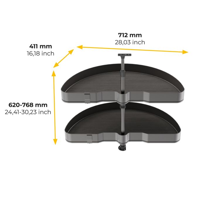 Emuca Juego de bandejas giratorias Harmony 1/2 luna, Módulo ancho 800mm, Altura regulable, Acero y Madera, Gris antracita 8 Emuca Juego de bandejas giratorias Harmony 1/2 luna, Módulo ancho 800mm, Altura regulable, Acero y Madera, Gris antracita 8