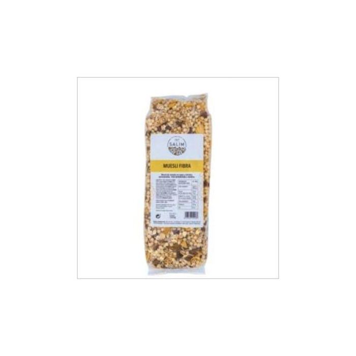 INT SALIM Muesli Fibra 500g, Alto contenido en fibra con avena, trigo, pasas, sésamo, girasol, nueces y manzana