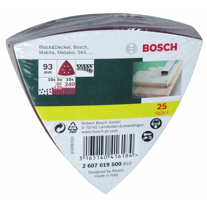Bosch 25 Lijas para Delta-lijadora, Granulometría Surtida 60/120/240