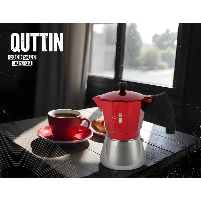 Quttin - Cafetera para 6 Tazas, Inducción, Acero Inoxidable/Aluminio, Color Rojo - 12.5 cm Ancho x 19 cm Alto x 18 cm Largo (6 Unidades) 1