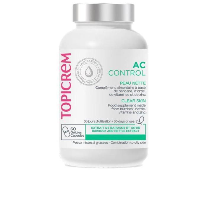 Topicrem Ac Control Suplemento Alimenticio para Piel con Imperfecciones y Grasa. Promueve una Piel Limpia y Saludable. 60 Cápsulas