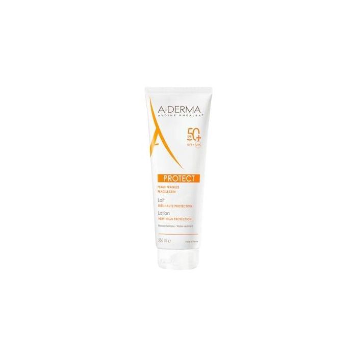 A-Derma PROTECT locion solar SPF50+ Protector solar facial y corporal para piel sensible, 250 ml