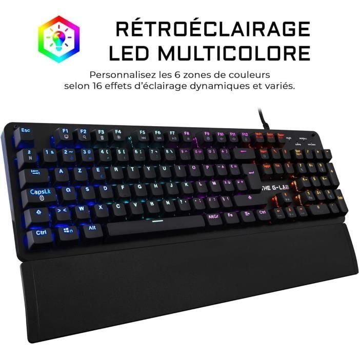 THE G-LAB Gaming Teclado mecánico retroiluminado de carbono - Switch Blues - Reposamanos - FR 3