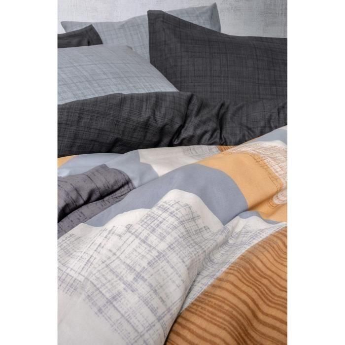 Juego de cama - 1 funda nórdica 220x240 cm + 2 fundas de almohada 60x60 cm - 100% algodón - Gris 1 Juego de cama - 1 funda nórdica 220x240 cm + 2 fundas de almohada 60x60 cm - 100% algodón - Gris 1