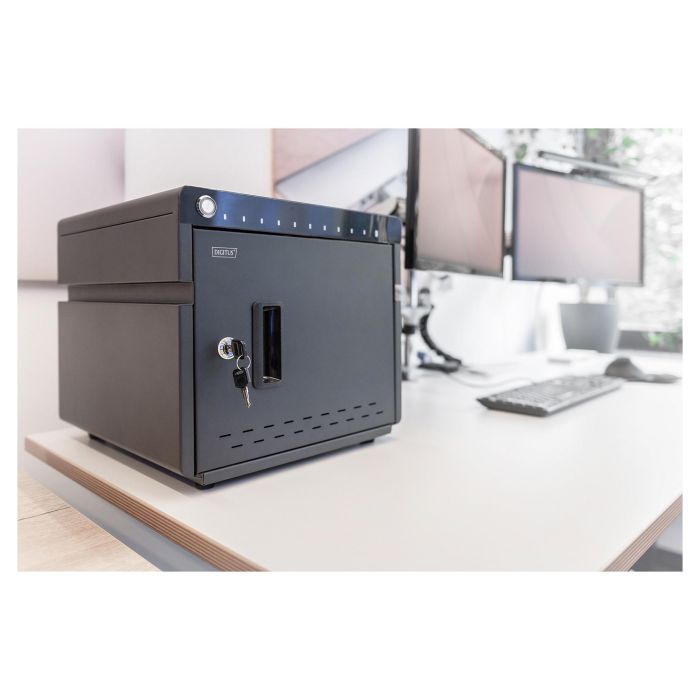 Digitus Armario de Carga Móvil para Escritorio - Estación de Almacenamiento y Carga para 10 Portátiles/Tabletas hasta 14", Desinfección UV-C, USB-C, Negro Digitus Armario de Carga Móvil para Escritorio - Estación de Almacenamiento y Carga para 10 Portátiles/Tabletas hasta 14", Desinfección UV-C, USB-C, Negro