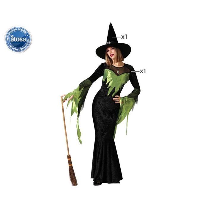 Disfraz Bruja Verde Elegante Con Sombrero Mujer Adulto XS-S 0 Disfraz Bruja Verde Elegante Con Sombrero Mujer Adulto XS-S 0