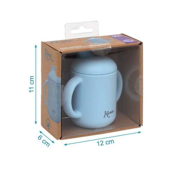 KioKids Taza de Silicona Azul para Bebés +4 Meses, con Asas y Boquilla, 120ml, Uso Alimentario, Apta Microondas/Lavavajillas 4