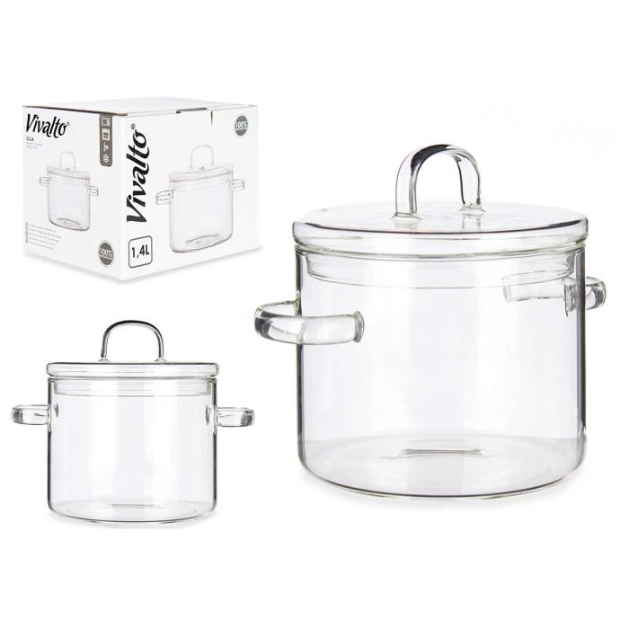 Olla de Borosilicato Vivalto 1400 ml, 14.5x15.8x20 cm, Transparente, Apto Horno y Microondas (6 Unidades) 0 Olla de Borosilicato Vivalto 1400 ml, 14.5x15.8x20 cm, Transparente, Apto Horno y Microondas (6 Unidades) 0