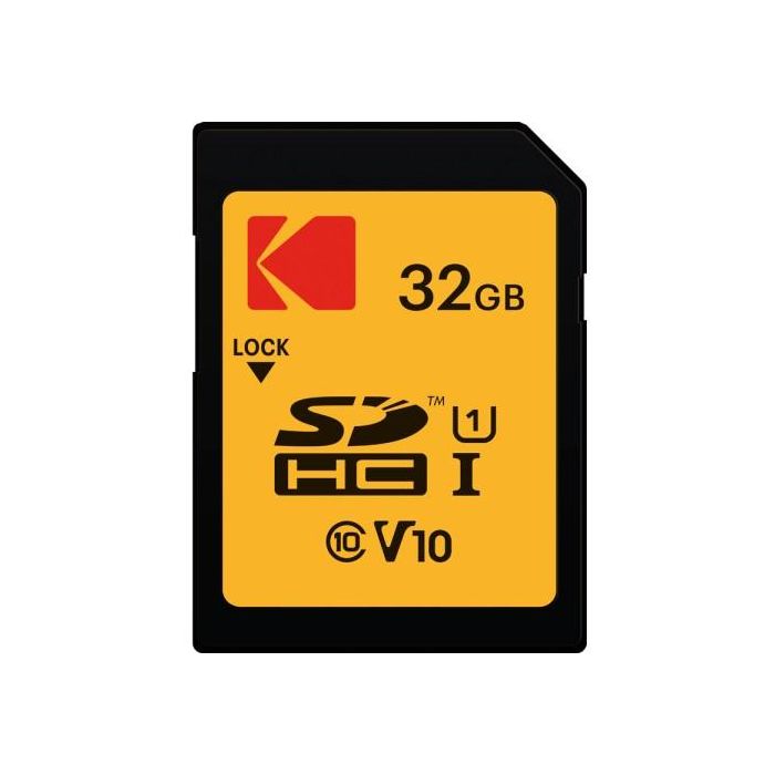 Kodak EKMSD32GHC10K Tarjeta SDHC 32GB UHS-I U1 V10 Clase 10 90 MB/s Velocidad de Lectura, 25 MB/s Velocidad de Escritura Color Negro Naranja
