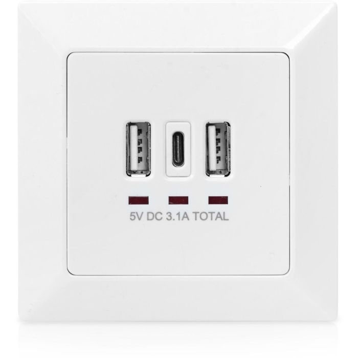 Digitus Ladedose USB Empotrable 2x USB A 1x USB Type-C, 3.1A, para Smartphones/Tabletas, Blanco 3