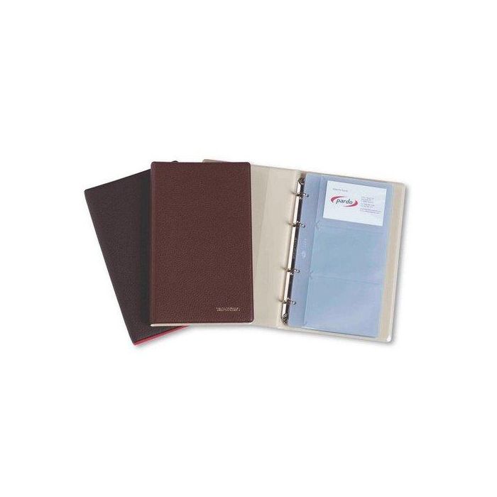 Tarjetero 4 Anillas Pardo Pvc Sim.Piel 4º 20 Fundas 120 Tarjetas Burdeos (Set de 4)