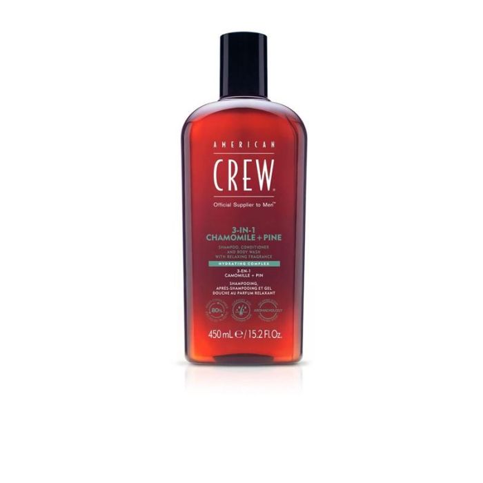 American Crew Champú, Acondicionador y Gel de Baño 3 en 1 Aroma Manzanilla y Pino 450ml