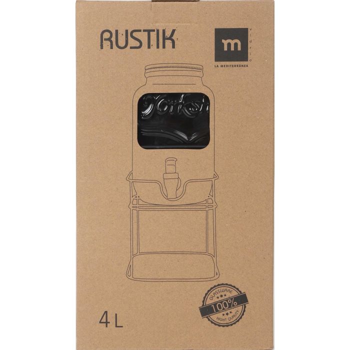 Inde Tarro Dispensador con Grifo 4L y Soporte de Metal, Medidas 17.4 x 30.5 x 16.9 cm 1