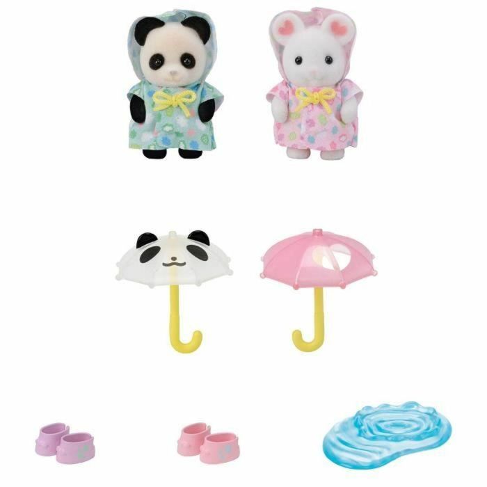 Sylvanian Families SYL1710444957409 Figuras Articuladas Dúo Bebés con Trajes de Lluvia Panda y Marshmallow Mouse 3