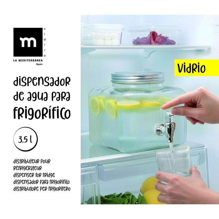 Inde Tarro Dispensador Frigo de Vidrio 3.5 Litros La Mediterran, 19 x 19 x 16.5 cm (6 Unidades)