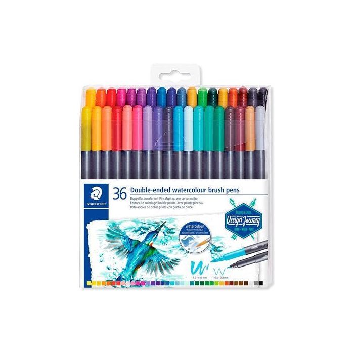 Staedtler Rotuladores Design Journey Doble Punta Fina-Pincel Acuarelables C-Surtidos Estuche 36 Ud