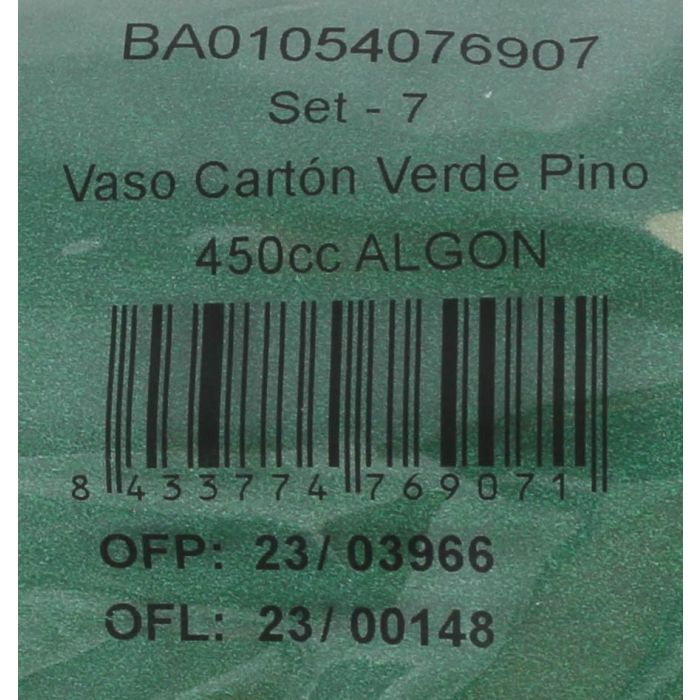 Algon Set 7 Vasos Cartón Verde Pino 450 cc (16 Unidades)