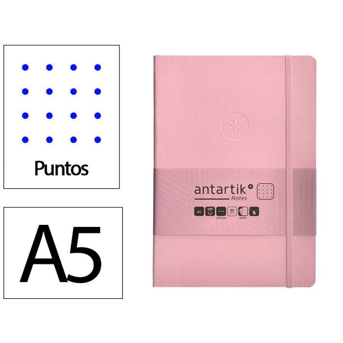 Cuaderno Con Gomilla Antartik Notes Tapa Blanda A5 Hojas Puntos Rosa Pastel 80 Hojas 80 gr Fsc