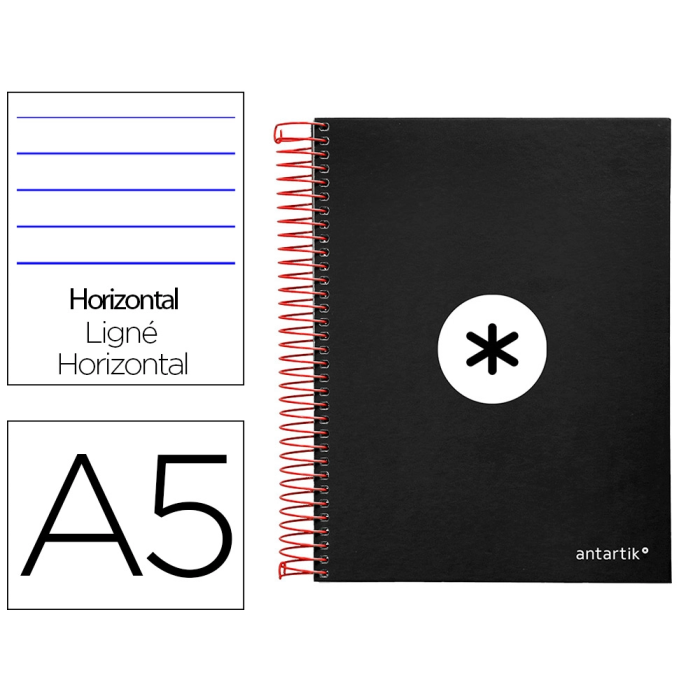 Antartik Cuaderno espiral A5 micro tapa forrada 120 hojas 90 gr horizontal negro 0 Antartik Cuaderno espiral A5 micro tapa forrada 120 hojas 90 gr horizontal negro 0
