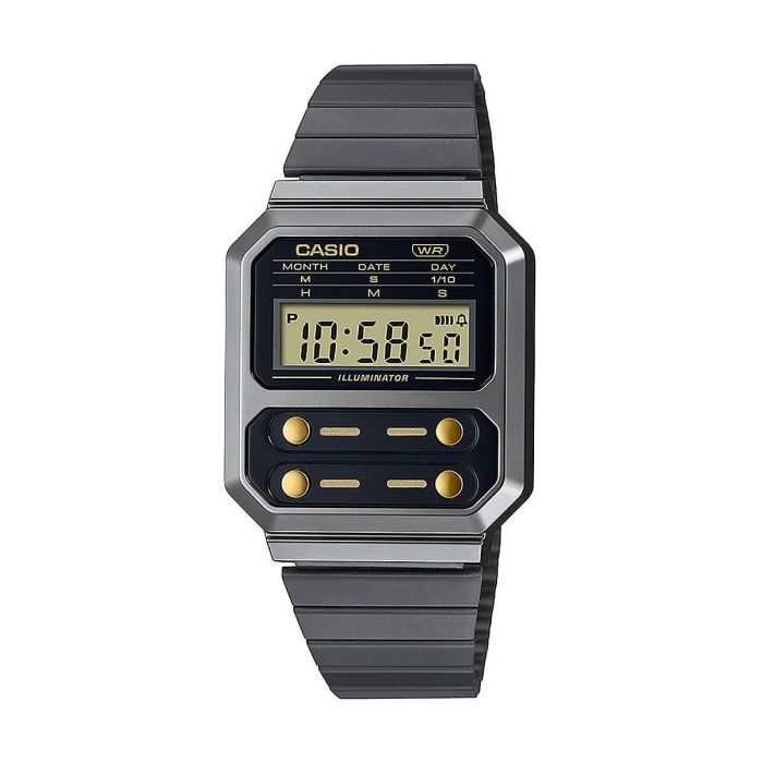 Reloj Unisex Casio F100 - GUN METAL / GOLD Negro