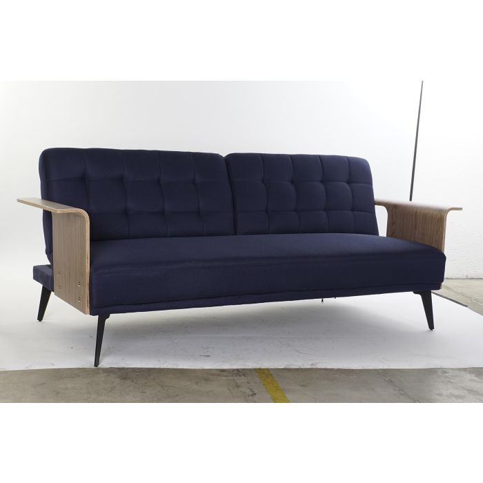 DKD Home Decor Sofá Cama Urban Azul Marrón Negro Poliéster, Metal y Eucalipto, Desmontable, 203x87x81 cm 7 DKD Home Decor Sofá Cama Urban Azul Marrón Negro Poliéster, Metal y Eucalipto, Desmontable, 203x87x81 cm 7